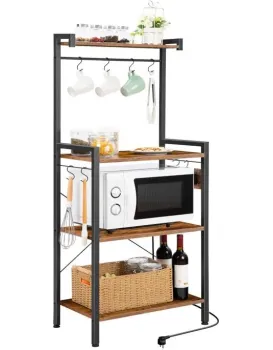 Kuchyňský regál s integrovanou zásuvkou Vasagle Qere 58 cm černý/hnědý