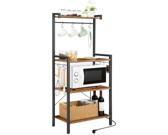 Kuchyňský regál s integrovanou zásuvkou Vasagle Qere 58 cm černý/hnědý