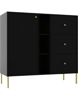 Komoda Tilina 1D 3S 3P 100 cm černá/zlatá