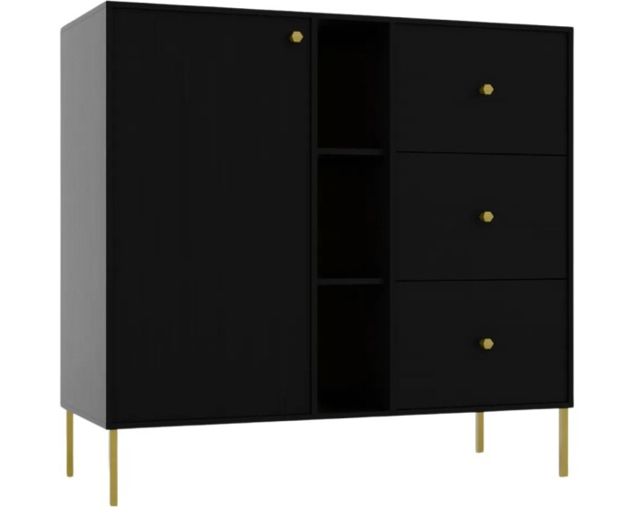Komoda Tilina 1D 3S 3P 100 cm černá/zlatá