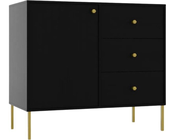 Komoda Tilina 1D 3S 84 cm černá/zlatá