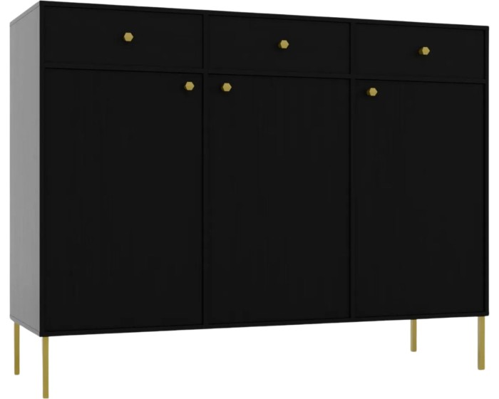 Komoda Tilina 3D 3S 125 cm černá/zlatá