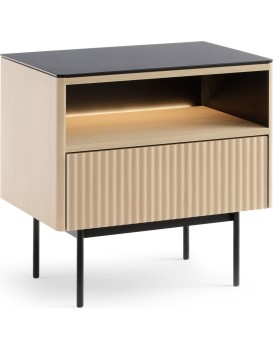 Noční stolek s LED osvětlením Orta 57,2 cm černý/dub Vicenza