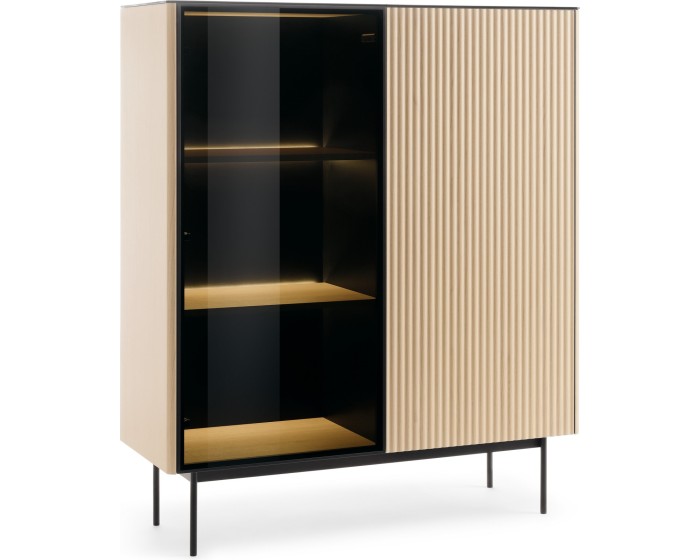 Vitrína s LED osvětlením Orta 107 cm černá/dub Vicenza