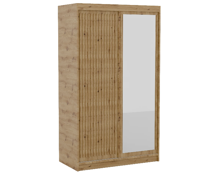 Šatní skříň Deliah s posuvnými dveřmi a zrcadlem 120 cm dub Artisan