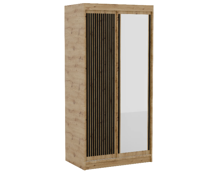 Šatní skříň Deliah s posuvnými dveřmi a zrcadlem 120 cm dub Artisan/černá