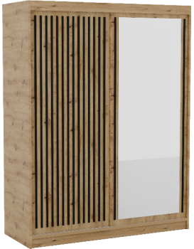 Šatní skříň Deliah s posuvnými dveřmi a zrcadlem 160 cm dub Artisan/černá