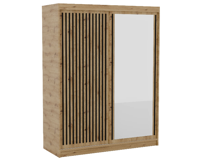 Šatní skříň Deliah s posuvnými dveřmi a zrcadlem 160 cm dub Artisan/černá