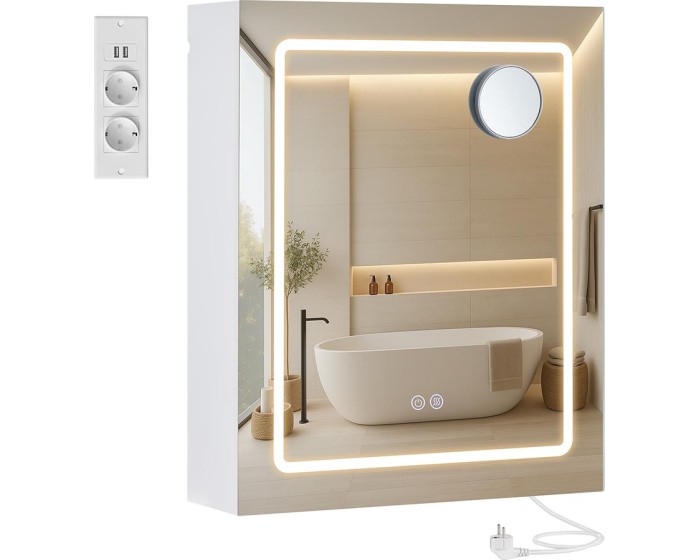 Zrcadlová skříňka s LED osvětlením a nabíjecí stanicí Bjorn 50 cm bílá