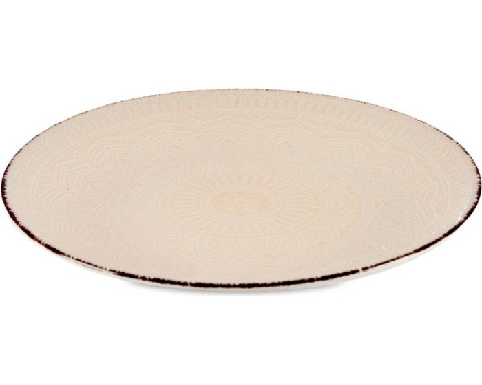 Mělký kameninový talíř MANDALA 27 cm béžový