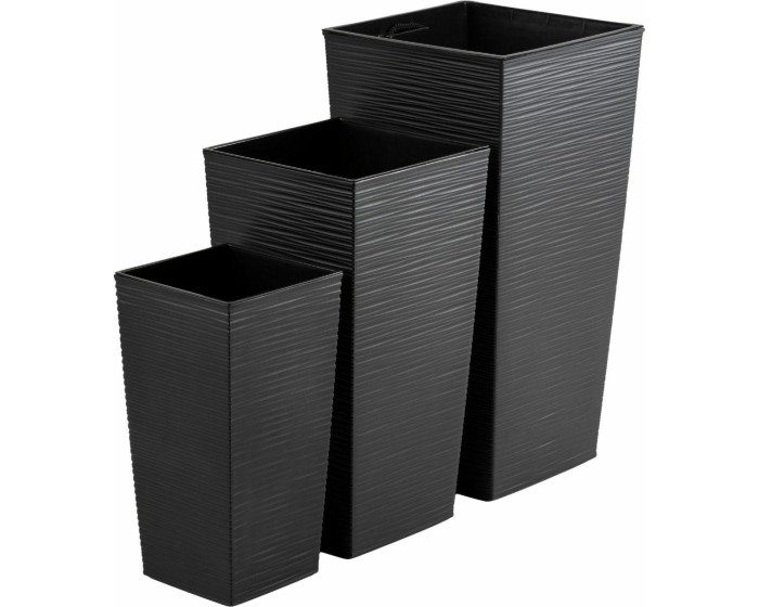 Sada 3 ks květináčů Porto Riflo 57x29,5/46x24,7/36,6x18,9 cm černá