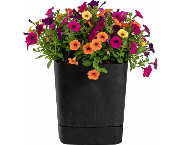 Plastový květináč s podmiskou Cubi 30x30 cm černý beton