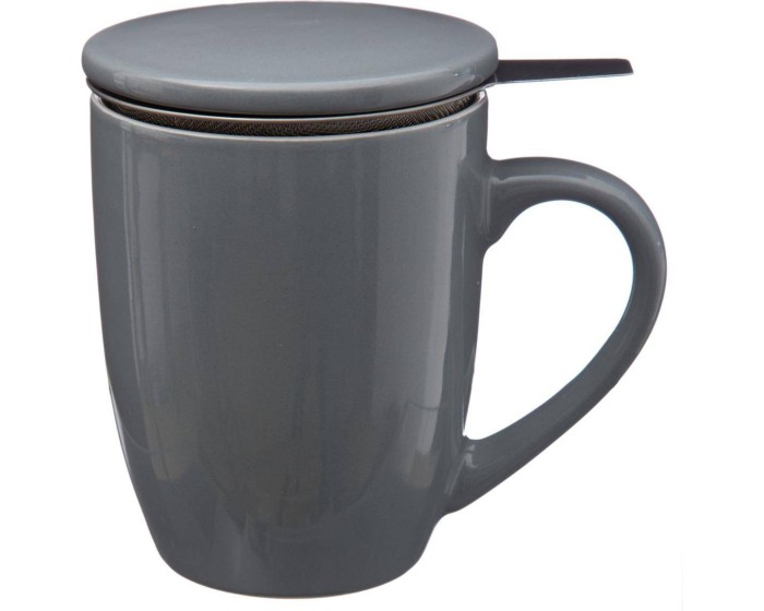 Hrnek s pokličkou a sítkem Lian 320 ml šedý