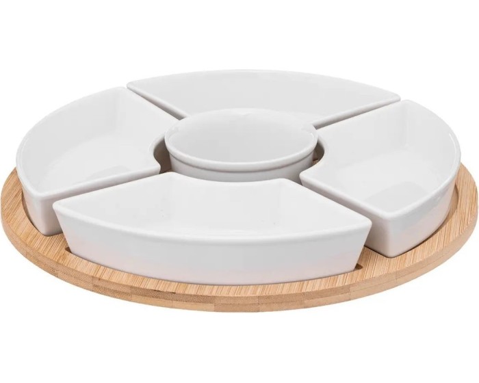 Sada servírovacích misek Helper porcelán/bambusové dřevo