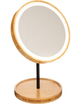 Kosmetické bambusové zrcadlo KED s LED osvětlením 31 cm hnědé