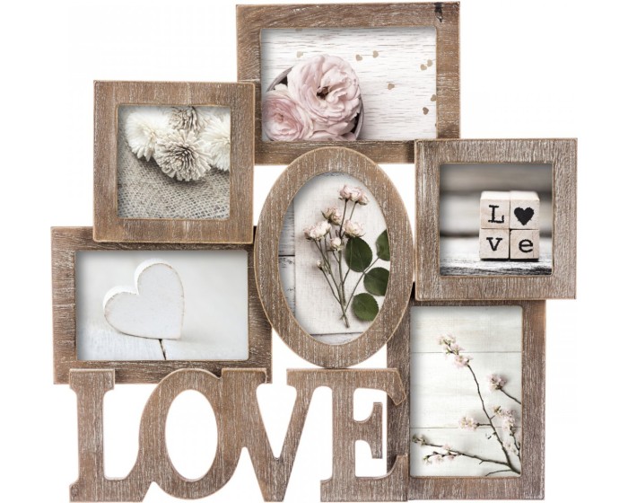 Fotorámeček na 6 fotografií LOVE hnědý