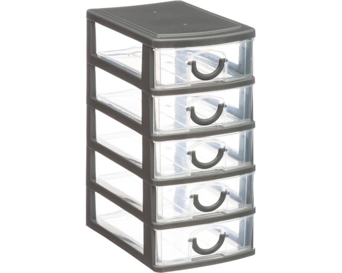 Mini organizér na drobnosti s 5 zásuvkami Poks šedý