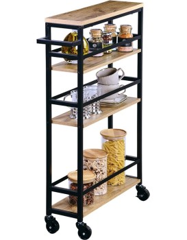 Pojízdný kuchyňský vozík Vaski 81 cm černý/hnědý