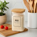 Skleněná kuchyňská dóza na rýži RICE 1,2 l bambus/čírá
