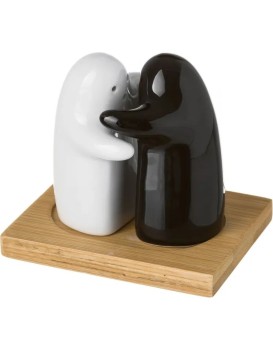 Sada 2 ks keramické slánky a pepřenky SALT &amp; PEPPER černá/bílá