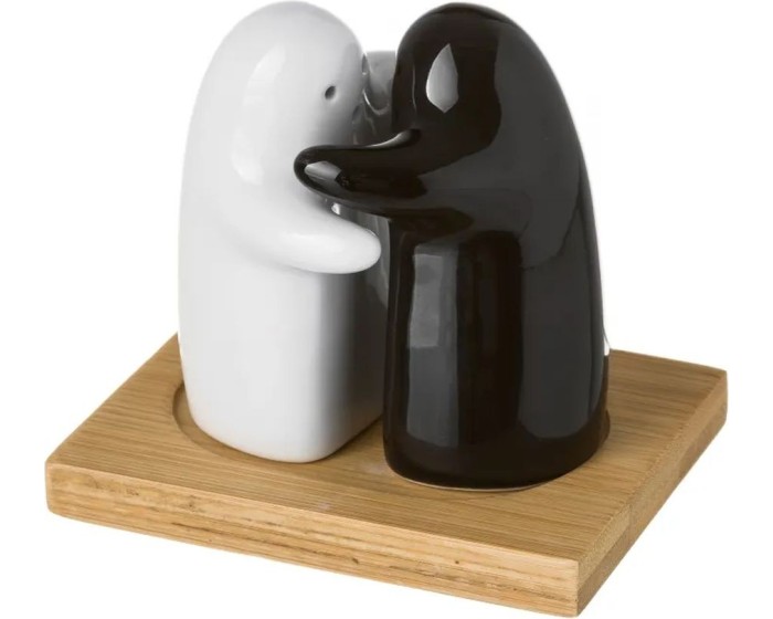 Sada 2 ks keramické slánky a pepřenky SALT & PEPPER černá/bílá