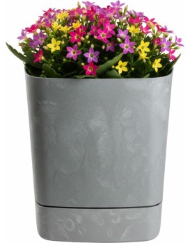 Plastový květináč s podmiskou Cubi 19x19 cm šedý beton