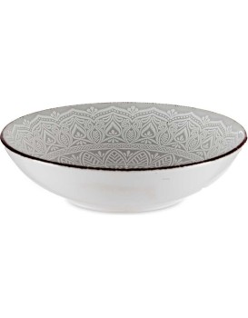 Hluboký kameninový talíř MANDALA 20 cm šedý
