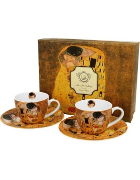 Sada šálků s podšálkem espresso Klimt THE KISS 2 ks 90 ml hnědá