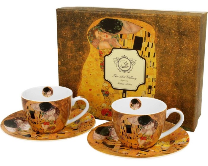 Sada šálků s podšálkem espresso Klimt THE KISS 2 ks 90 ml hnědá