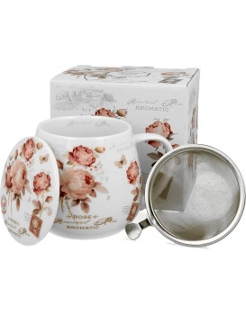 Porcelánový hrnek SECESE 430 ml bílý/růžový