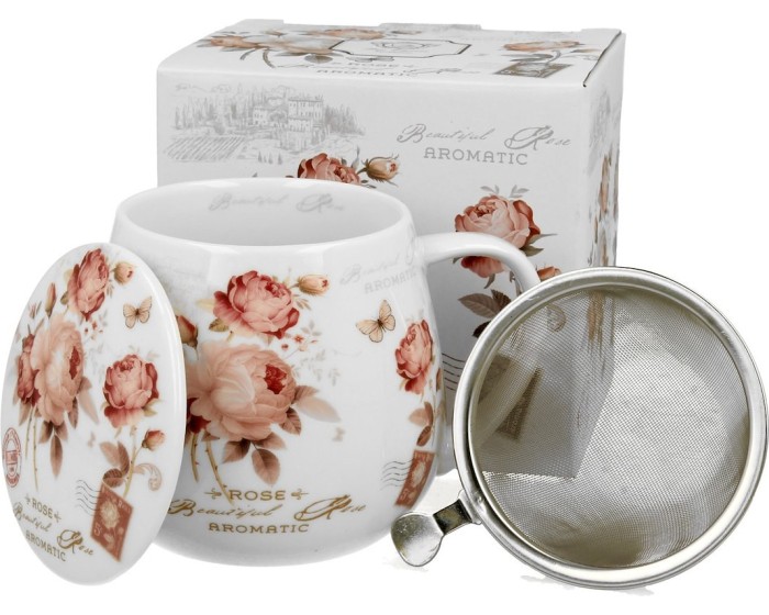 Porcelánový hrnek SECESE 430 ml bílý/růžový