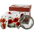 Porcelánový hrnek se sítkem a víkem Poppies 430 ml vícebarevný