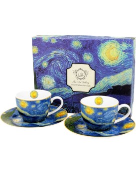 Sada šálků s podšálkem espresso Van Gogh STARRY NIGHT 2 ks 90 ml modrá