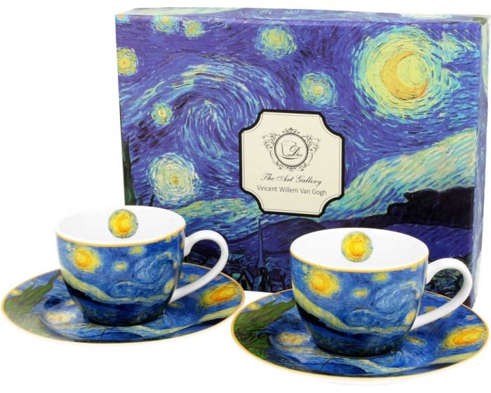 Sada šálků s podšálkem espresso Van Gogh STARRY NIGHT 2 ks 90 ml modrá