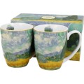 Sada 2 ks porcelánových hrnků Van Gogh WHEAT FIELD WITH CYPRESSES 350 ml modrá