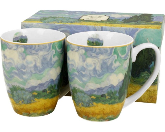 Sada 2 ks porcelánových hrnků Van Gogh WHEAT FIELD WITH CYPRESSES 350 ml modrá