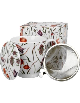 Porcelánový hrnek FLOWER MEADOW 510 ml se sítkem vícebarevný/bílý