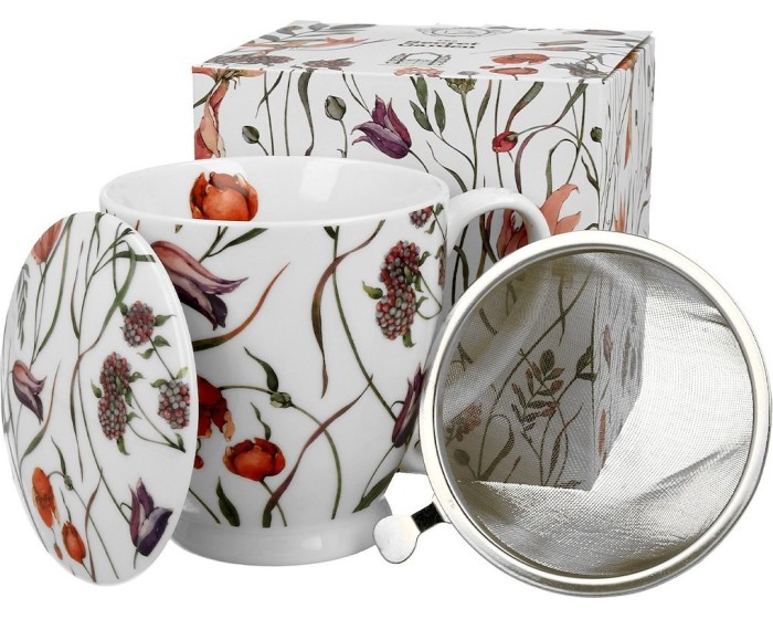 Porcelánový hrnek FLOWER MEADOW 510 ml se sítkem vícebarevný/bílý