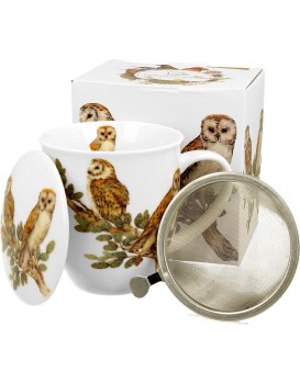 Porcelánový hrnek OWLS 400 ml se sítkem bílý/vícebarevný