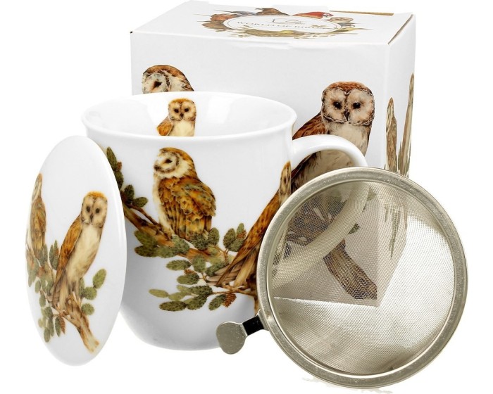 Porcelánový hrnek OWLS 400 ml se sítkem bílý/vícebarevný