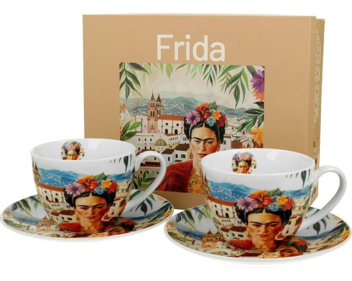 Sada 2 ks porcelánových šálků s podšálky Mexican Art Frida 270 ml vícebarevná