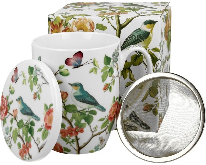 Porcelánový hrnek BIRDY BIRD 350 ml se sítkem bílý/vícebarevný