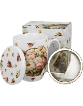 Porcelánový hrnek PIWONIE 350 ml se sítkem vicebarevný