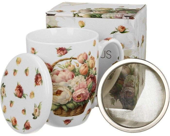 Porcelánový hrnek PIWONIE 350 ml se sítkem vicebarevný