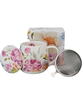 Porcelánový hrnek June 430 ml se sítkem bílý/vícebarevný