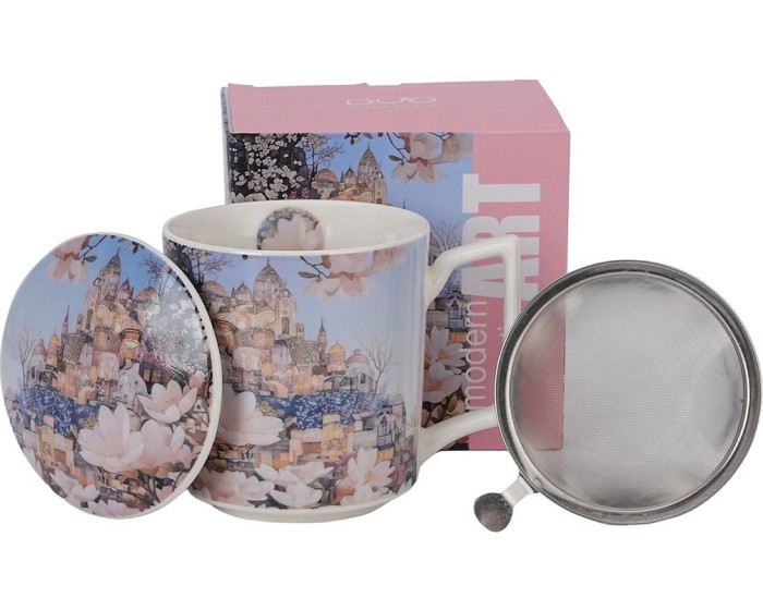 Porcelánový hrnek CITY OF MAGNOLIAS 450 ml se sítkem vícebarevný