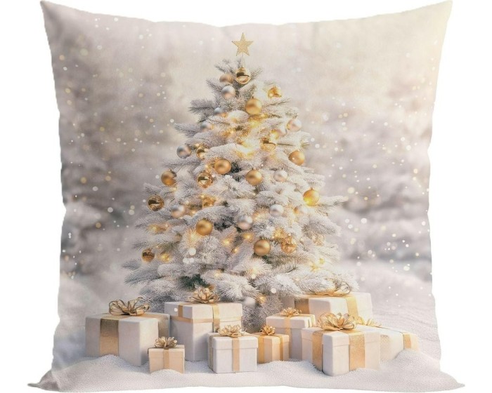 Vánoční povlak na polštář Golden Tree 40x40 cm béžový/zlatý