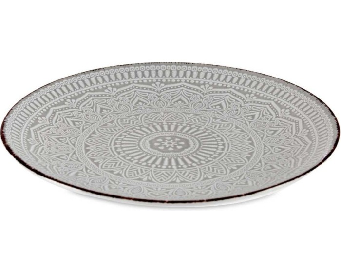 Mělký kameninový talíř MANDALA 27 cm šedý