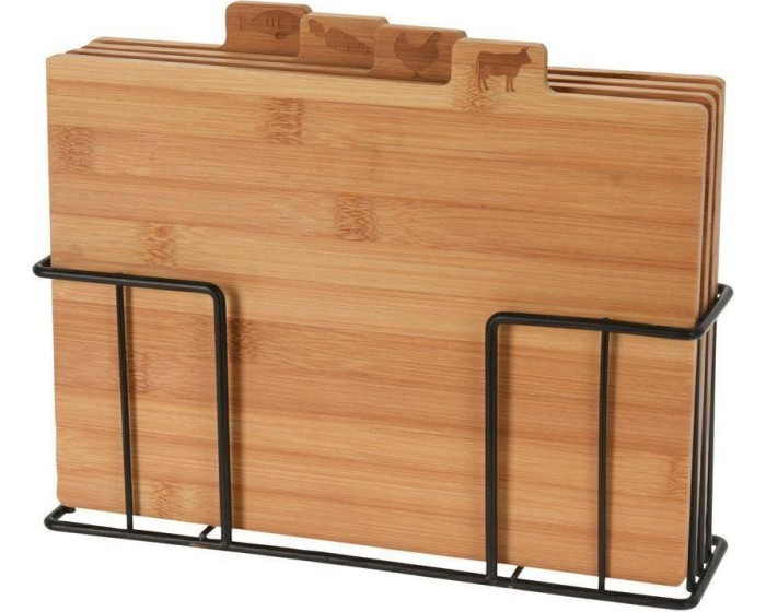 Sada 4 ks bambusových prkének na krájení ve stojanu TIMBER hnědá 