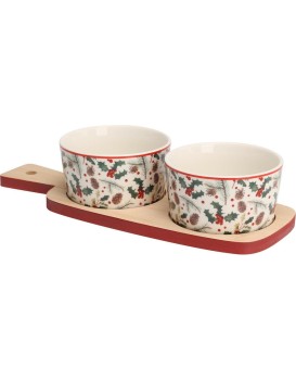 Sada 2 ks porcelánových misek s podnosem PORCELO vícebarevná